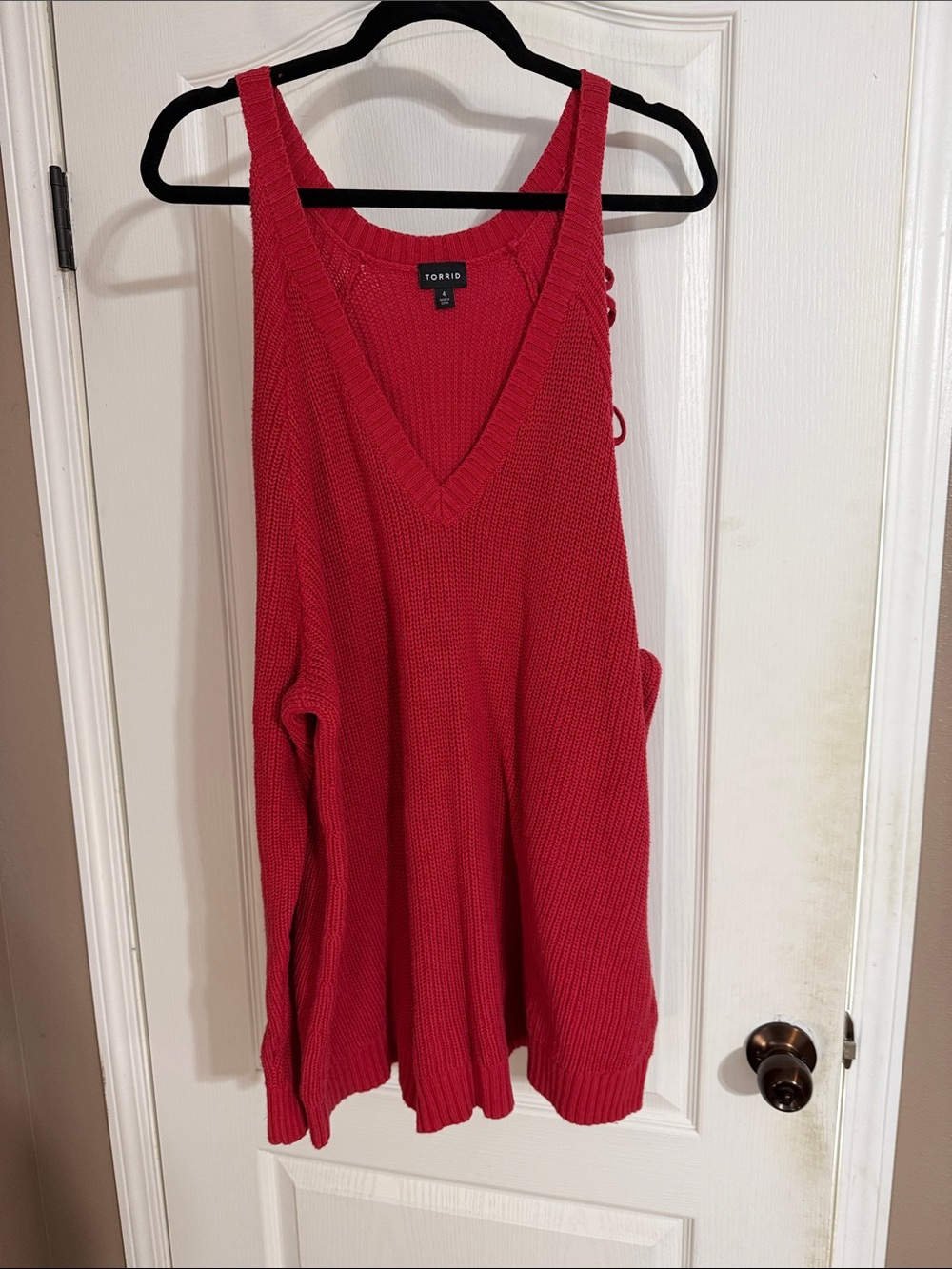 torrid Red Cold Shoulder V-Neck Sweater